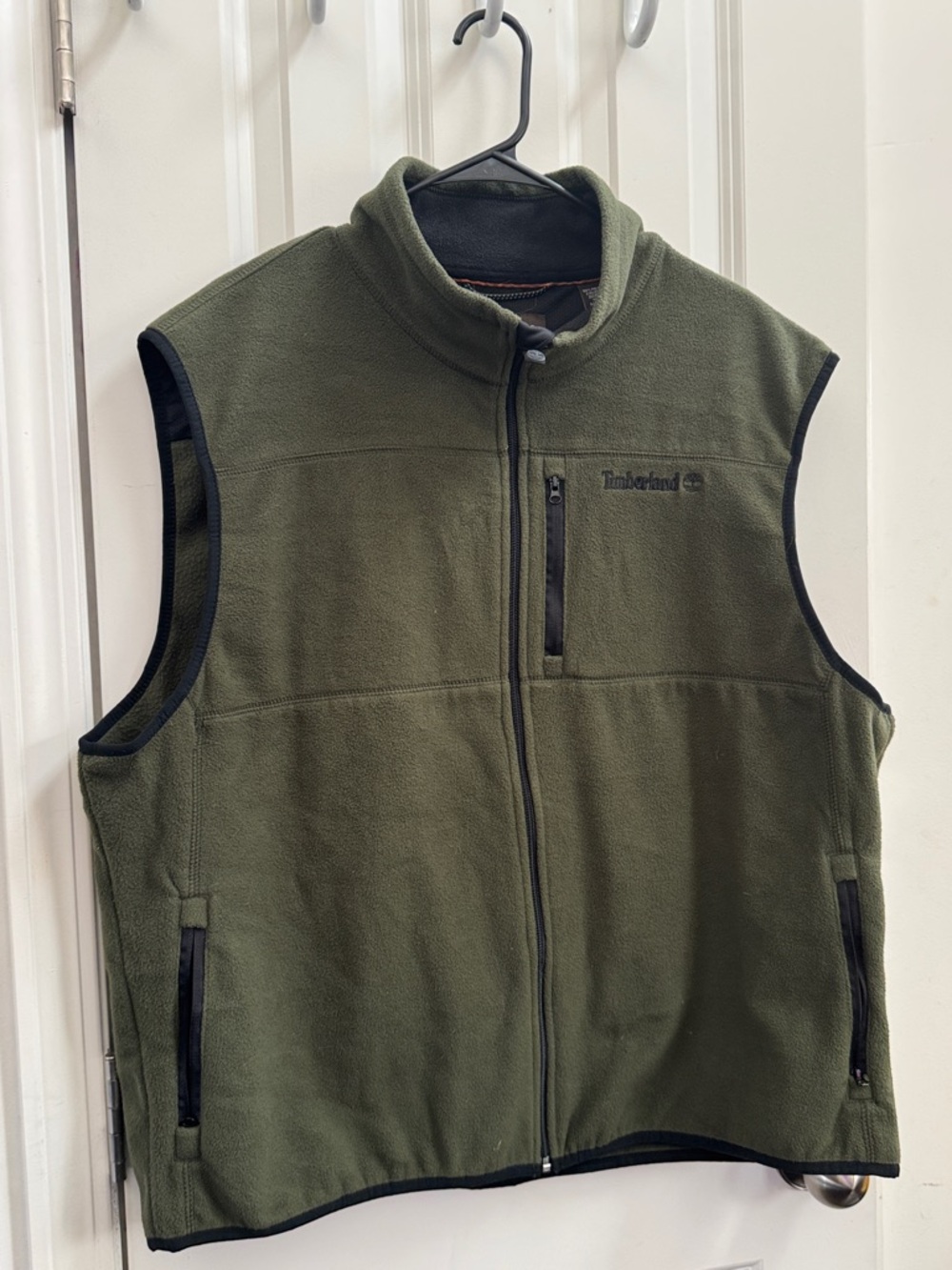Timberland Men's Olive Green Fleece Vest with Zip Pockets